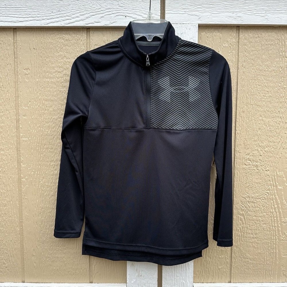 Under Armour 1/4 Zip Black Gray Long Sleeve Loose Pullover Boy’s Size YMD Medium